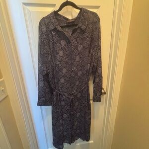 Lane Bryant Navy Patterned Long Sleeve tie waist Dress